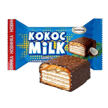 Кокос Milk с карамелью и кокосом 25 г Вафельная конфета кокосовой стружкой, с кокосовой начинкой и карамелью