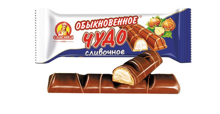 Чудо обыкновенное Сливочное 55 г Два воздушных вафельных батончика, покрытых молочной глазурью, с оригинальной молочно-кремовой начинкой и сливочным вкусом