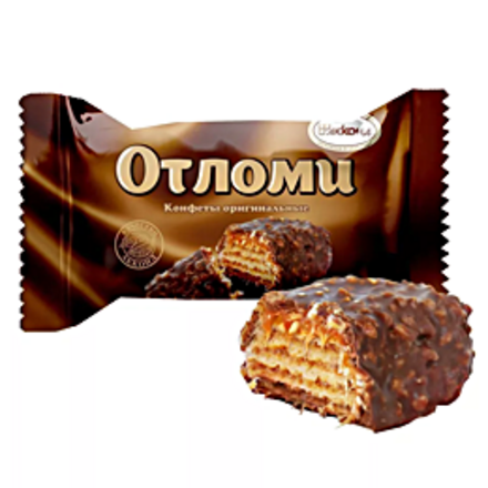 Отломи 35 г Конфеты вафельные с молочной карамелью и кремовой начинкой, посыпанные крупкой арахиса и воздушным рисом, покрытые молочной шоколадной глазурью