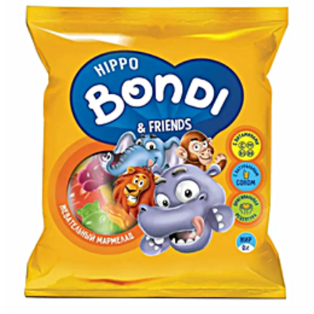 HIPPO BONDI & FRIENDS с витам мармелад, 70г Жевательный мармелад - ассорти из натурального сока ягод и фруктов: яблока, вишни, клубники