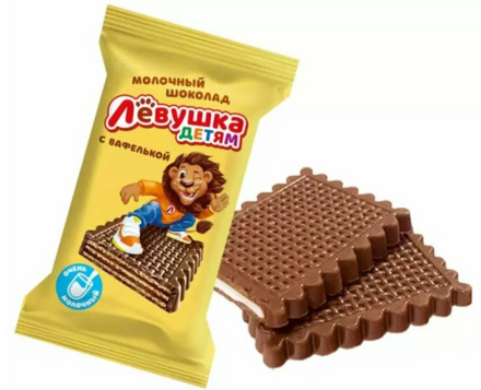 Шоколад мини ЛЕВУШКА детям с вафлями 33 г Молочный шоколад с вафлей и с шоколадной начинкой